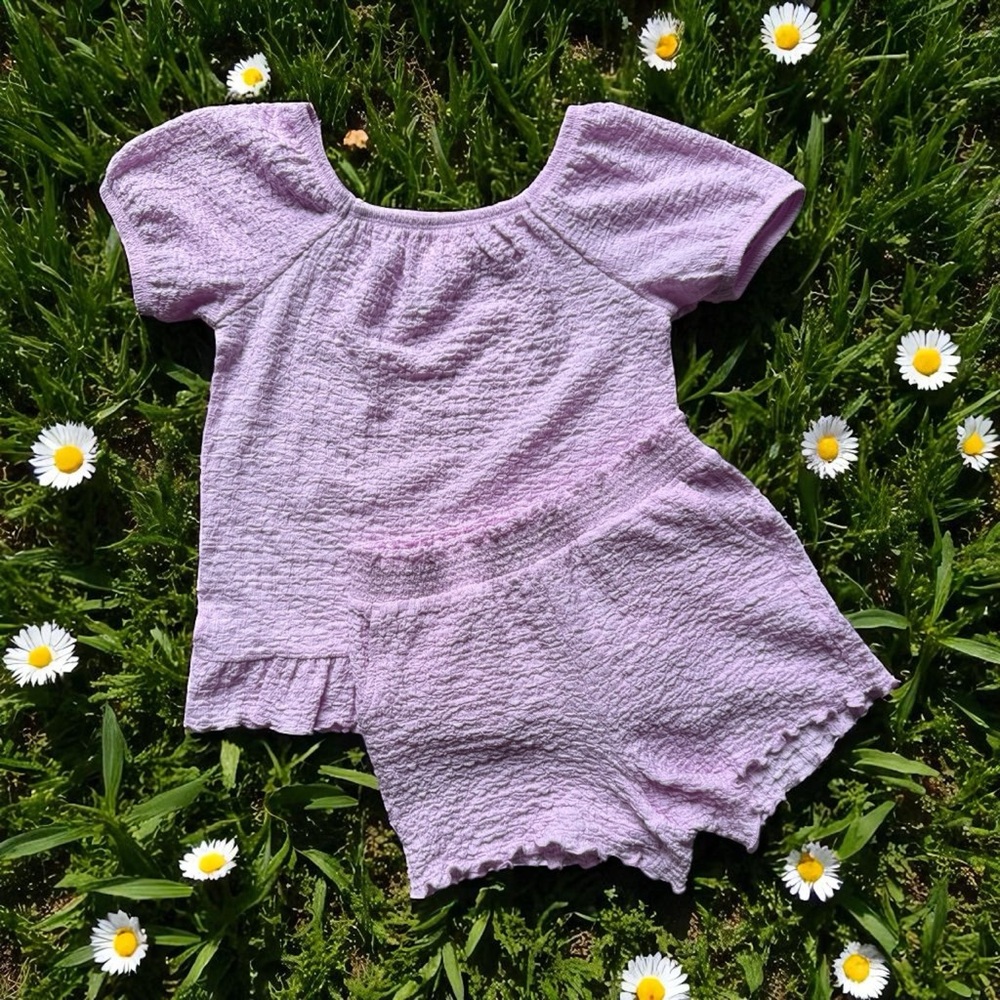 Purple Textured Top and Shorts Set